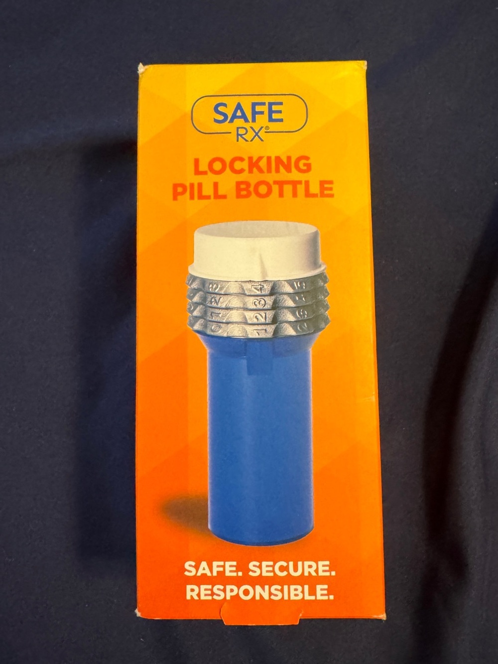 Blue Locking Pill Bottle - Child-Resistant Medication Container